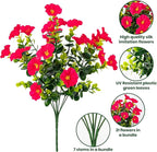 Artificial Faux Flowers for Outdoor 16 Bundles Boxwood Fake Morning Glory for Planter,UV Resistant Fake Flowers for Home Porch Patio Outside（Rose Red）