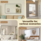 Antok Bathroom Mirror,60"x30" Wall Mirror, Decorative Mirrors Vanity Mirror Aluminum Alloy Frame Contemporary Hanging Mirror for Living Room Bathroom Entryway,Black,Round Corner