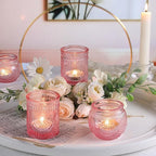 DARJEN 12Pcs Pink Votive Candle Holders - Glass Tea Light Candle Holder for Flameless LED Tea Waxes, Romantic Candle Holder for Wedding Decor, Various Parties & Dinner Table