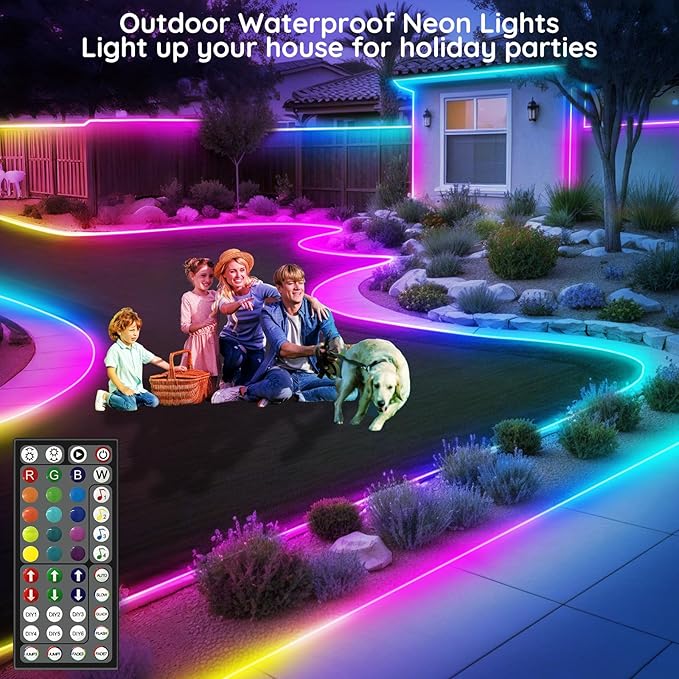 FBZ 100Ft Led Rope Lights, Flexible Neon Lights Control with App/Remote, Multiple Modes, IP65 Outdoor RGB Waterproof, Music Sync Gaming Light Strip for Bedroom Decor