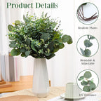 250 Pcs Artificial Eucalyptus Leaves Stem Bulk Fake Greenery Faux UV Resistant Sprays Silver Dollar Eucalyptus for DIY Wedding Bouquet Vase Floral Arrangement Decor (Green,15 Kinds)