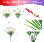 Artificial Faux Plants Flowers for Outdoor Decorations, Fake Monkey Grass for Outside Porch Patio, No Fade Realistic Greenery Plant, UV Resistant Artificial Bush Shrubs for Courtyard Window Garden