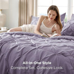 Bedsure Twin Comforter Set Grayish Purple - Bed in a Bag Twin Size Bedding 5 Pieces, GentleSoft™ Pintuck Bed Set Gift for Family, Pinch Pleat Grayish Purple Comforter with Sheets, Pillowcase & Sham
