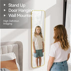 47x14 Mirror Rectangle Full Body Length Door Hanging Wall Mounted Aluminum Alloy Metal Frame Dressing Make-up Mirrors for Entryway Bedroom Bathroom Living Room 47 14 inch Gold