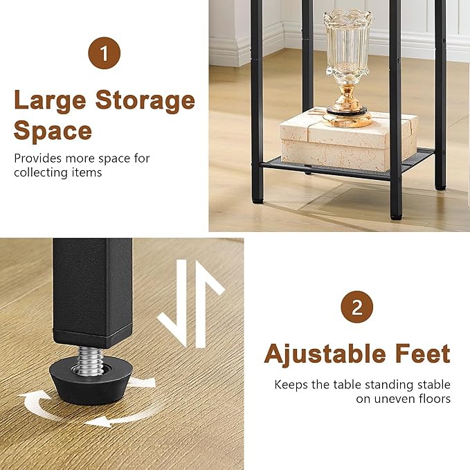 Hoctieon 2-Set 3 Tier End Table, Telephone Table Set of 2, Tall Side Table with Storage Set of 2, Small Nightstand for Small Spaces, Metal Frame, for Living Room, Bedroom, Sofa Couch, Hallway, Greige