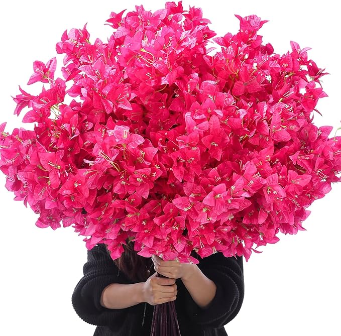 60 Pack Artificial Bougainvillea Floral 38" Silk Long Stem Bougainvillea Plants Hanging Table Centerpiece for Home Wedding Indoor Outdoor Decorations (Rose Red)