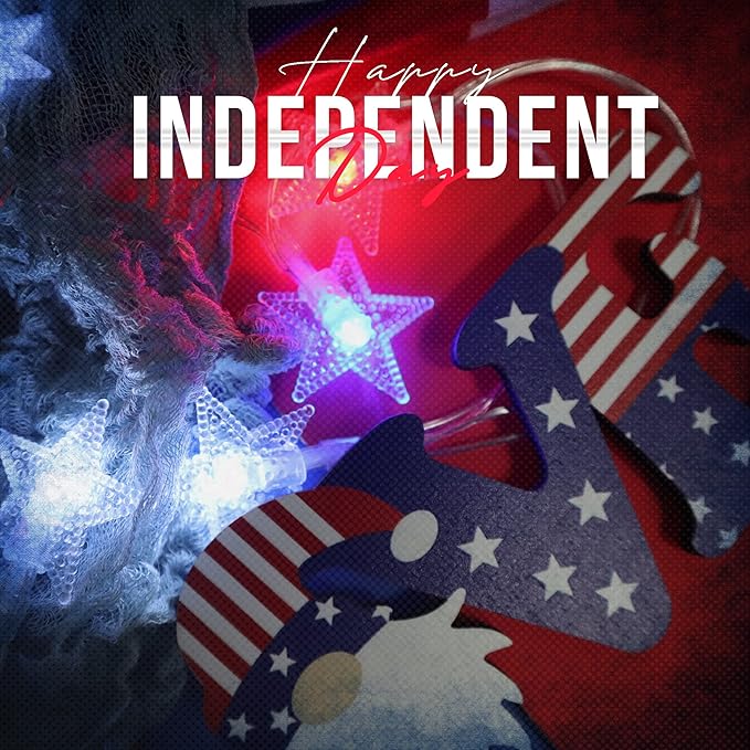 4th of July Decorations Red White and Blue Star String Light Battery Operated 10FT 20 LED Indoor Outdoor Waterproof Twinkle Patriotic Fairy Lights for Independence Day Memorial Day