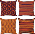 Ambesonne Ethnic Throw Pillow Cushion Case Pack of 4, Tribal Folkloric Pattern of Geometric Forms Shapes and Stripes Print, Modern Accent Double-Sided Digital Printing, 24", Orange Plum