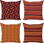 Ambesonne Ethnic Throw Pillow Cushion Case Pack of 4, Tribal Folkloric Pattern of Geometric Forms Shapes and Stripes Print, Modern Accent Double-Sided Digital Printing, 24", Orange Plum