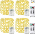 4 Pack Christmas Fairy Lights Battery Operated with Remote, Each 33FT 100LED Waterproof Twinkle Lights with Timer, String Light Indoor & Outdoor for Bedroom Wedding Christmas Decorations (Warm White)