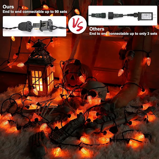 Brizled C9 Orange Lights, 16ft 25 LED Halloween Lights Connectable, UL Certified Orange Light String, Outdoor Lighting Black Wire for Halloween Thanksgiving Tree Patio Garden Party