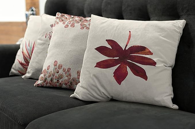 Ambesonne Botanical Throw Pillow Cushion Case Pack of 4, Minimalist Watercolor Painting Leaves Agave Branches Plant in a Pot, Modern Accent Double-Sided Digital Printing, 24", Raspberry Dark Salmon