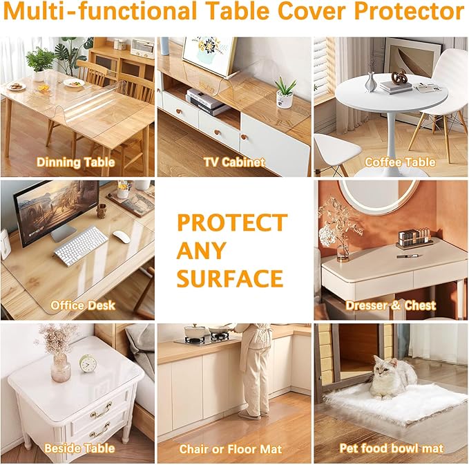 Clear Table Protector 36 X 56 Inch Thick Plastic Table Cover Protector Waterproof PVC Clear Tablecloth Protector Pad Vinyl Desk Top Protector Mat for Wood Coffee Glass End Sofa Side Dining Room Table