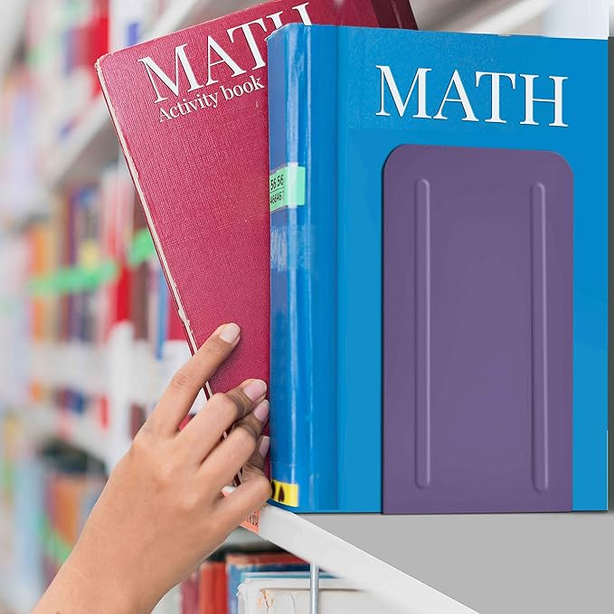 Acrimet Metal Bookends, Non-Skid Book Stand for Shelves, Heavy Duty Book Stopper, 6-7/8" H x 4" W x 4-1/2“ D, Purple, 1 Pair