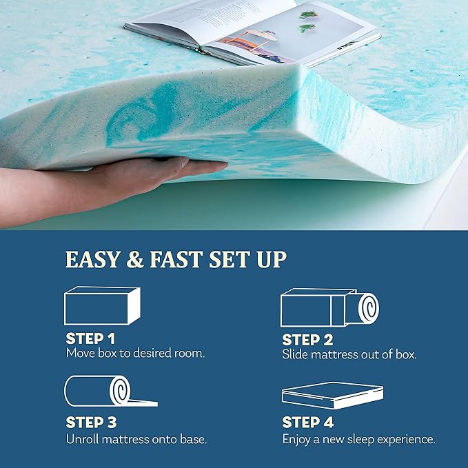 EGO Topper 4 Inch Full Memory Foam Mattress Topper, Gel Foam Mattress Topper for Pressure Relief, Ventilated Design Bed Topper in a Box, CertiPUR-US Certified, 54"×75", Medium