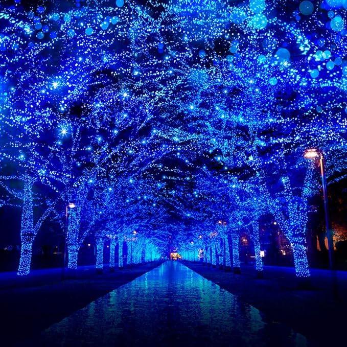 66Ft 200LED Blue Christmas Lights Plug in,Connectable Christmas Tree Lights,8 Modes String Lights Indoor Outdoor for Halloween Tree Party Bedroom Garden Decor (Clear Wire)