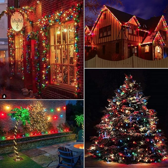 Brightown Multicolor Christmas Lights Ceramic, C9 25 Feet Vintage Incandescent Lights with 25 Opaque Bulbs for Patio Fence Roofline Outdoor Indoor Holiday Christmas Decorations