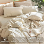 MooMee Bedding Duvet Cover Set 100% Washed Cotton Linen Like Textured Breathable Durable Soft Comfy (Heathered Almond Milk Grey, Oversized King Plus 128"x120")