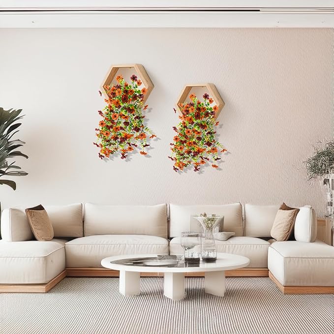 Artificial Hanging Flowers Plants for Outdoor Fall Decoration, 2PCS Faux Silk Daisy UV Resistant Look Real for Outside Home Indoor Planter Porch Window Yard Mums Autumn Decor(Orange Brown)