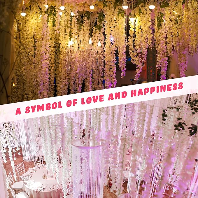 48 PCS Artificial Wisteria Hanging Flowers 6.56 Ft/pcs Fake Wisteria Vine Kit Hanging Flower for House Outdoor Garden Ceremony Outside Wedding Arch Floral Decor (White)