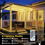 OMIKA 50ft Connectable Outdoor Rope Lights, 600 LED Warm White Strip Light Plug in for Indoor with Waterproof 8 Modes, Outdoor String Lights for Garden, Backyard, Patio, Deck, Pool, Camping Decor