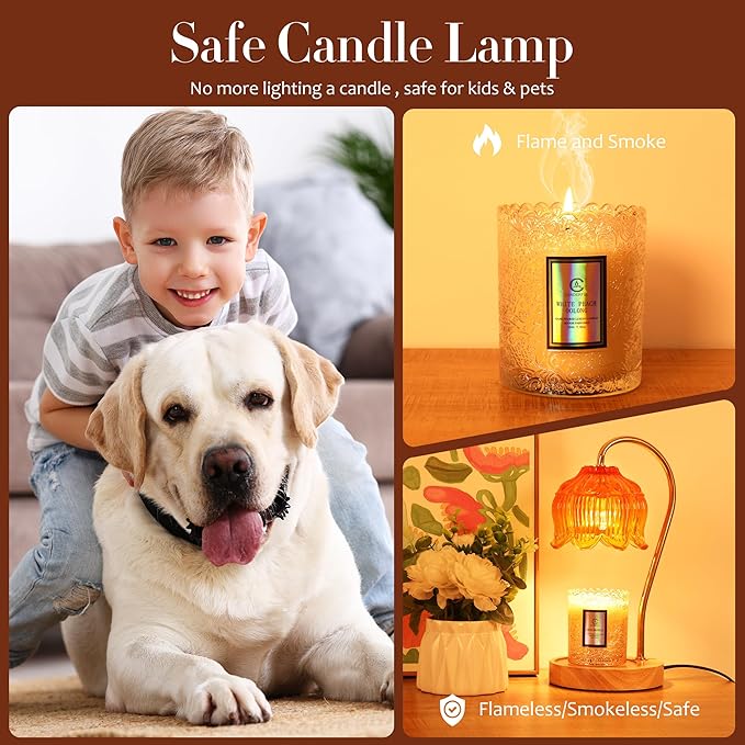 Flower Candle Warmer Lamp with Timer & Dimmer - Fits All Jar Scented Candles - Christmas & Mother's Day Gift for Women，Wife，Mom，Grandma