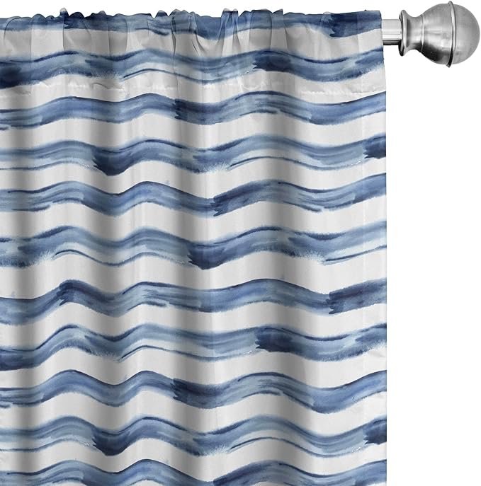 Ambesonne Harbour Stripe Window Curtains, Watercolor Style Paintbrush Stripes Sea Marine Life Lines Image, Lightweight Decor 2-Panel Set with Rod Pocket, Pair of - 28" x 84", Blue Night
