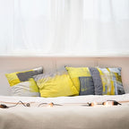 Ambesonne Modern Throw Pillow Cushion Case Pack of 4, Abstract Grunge Themed Geometric Squares with Paintbrush Stroke Effect Ornament, Modern Accent Double-Sided Digital Printing, 16", Yellow Grey