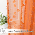 MYSKY HOME Orange Sheer Short Curtains with Pom Pom for Small Windows Bedroom Nursery Kids Girls Room Curtains Cafe Kitchen Light Filtering Boho Drapes, Rod Pocket,52 x 45 Inches, 2 Panels