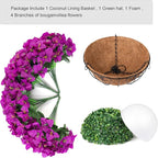 Artificial Fake Hanging Flowers Plants Basket for Outdoors Decoration, Faux Silk Bougainvillea Flowers in Planter Look Real UV Resistant Faux Flower for Outside Porch Patio Garden Home Decor, Purple