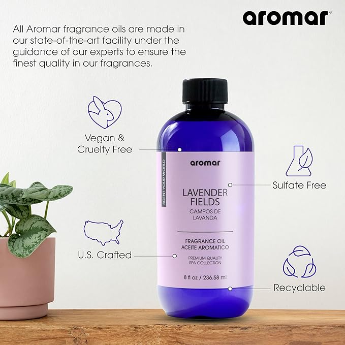 AROMAR Premium Fragrance Oil, Long-Lasting, Reinvigorating Uplifting Aroma for Aromatherapy, & Household Uses. Assorted Scents 8oz