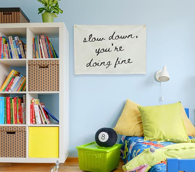 Mental Health Inspirational Rectangular Banner-Positive Affirmation Flag for Kids Teen Counselor Teacher,Classroom Therapy Office Homeschool Reading Room Wall Decor-Slow Down You're Doing Fine