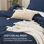 Litanika Navy Blue Comforters Oversized Queen Size, 3 Pieces Lightweight Solid Bedding Comforter Set, All Season Fluffy Bed Set (98x98In Comforter & 2 Pillowcases)