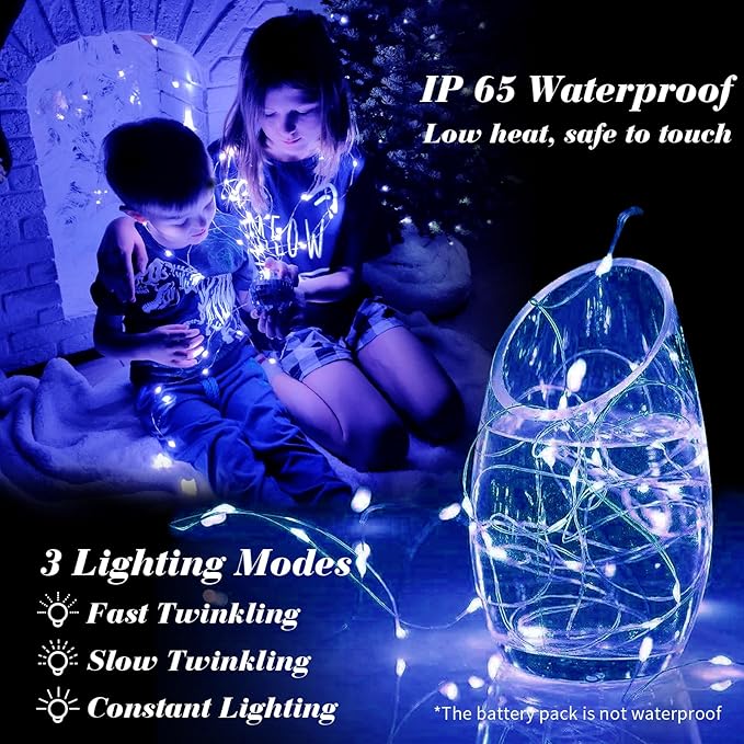 ZGWJ 12 Pack Fairy Lights Battery Operated, 7ft 20 Mini LED Fairy String Lights Silver Wire 3 Modes for DIY, Parties, Wedding, Bedroom, Halloween Christmas Decoration Blue
