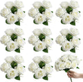 Artificial Roses Bouquets - 8 Bundles Fake Silk Flowers Realistic Faux Florals Bulk for Wedding Bridal Party Baby Shower Event Home Arrangements Centerpieces Decorations (White)