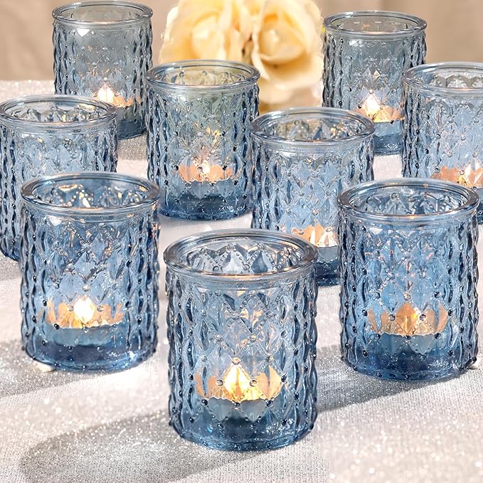 36pcs Blue Votive Candle Holders-Glass Candle Holder for Wedding Decor, Tea Light Candle Holders for Centerpiece Table Decorations, Home Decor and Party Decor