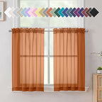 Aiyufeng Orange Sheer Curtains 36 inches Long, Short Kitchen Window Treatment Solid Sheers Cafe Curtains Bathroom Voile Half Window Curtains 2 Panels, Rod Pocket, 40" Wx36 L