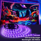 40ft Black Light Strip with Remote, 720 LED Lamp Beads, 12V Flexible Lights for Glow Party, Dimmable, Delay Off, 3 Light Modes, Indoor Fluorescent Party, Stage Lighting