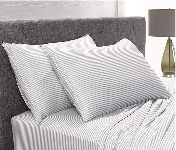 California King Sheets by Pure Bamboo, Genuine 100% Organic Viscose Derived from Bamboo Bed Sheet Set, Soft & Cooling, Double Stitching, Lifetime Quality Promise (California King, Stripes)