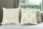 Ambesonne Retro Throw Pillow Cushion Case Pack of 4, Trellis Grid Medieval Floral Damask Mandala Flower Ornament in Modern Monochrome, Modern Accent Double-Sided Digital Printing, 16", Pale Khaki