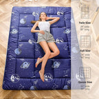 MAXYOYO Navy Space Adventure Futon Mattress, Padded Japanese Floor Mattress Quilted Bed Mattress Topper, Extra Thick Folding Sleeping Pad Floor Lounger Guest Bed for Camping Couch, Twin Size