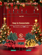 Hopolon Christmas Lights Indoor Outdoor, 2 Pack 13 FT 50 Count Incandescent Mini String Light, Green Wire Christmas Tree Lights Waterproof for Holiday Wedding Valentine's Day Decor, Red and Clear