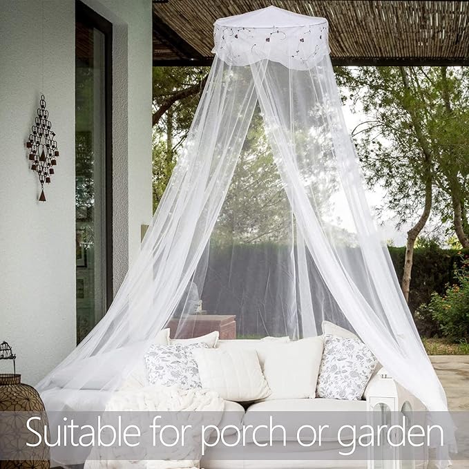 Jeteventy Bed Canopy for Girls, Princess Bed Curtain Net for Single to King Size,Bedroom Decoration of Round Lace Dome with Stainless Steel Hook,Quick Easy Installation (White)