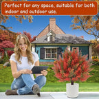 2pack 23Inch Realistic Artificial Autumn Plant Balls Simulation Cedar Trees, UV Resistant Artificial Fall Fake Bushes for Outdoor Garden Porch Farmhouse Kitchen Office Potted Plant Decoration