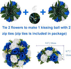 BLOSMON Blue Flowers Artificial for Decoration: 2 Pcs Fake Roses Flower Balls Centerpiece for Wedding Table - Silk Kissing Bouquet with Base Floral Arrangement for Home Party Event Decor