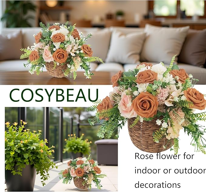Artificial Rose Flowers 25pcs, Burnt Orange Foam Fake Rose Faux Flower for Wedding Bouquets Bridal Shower Centerpieces Floral Arrangements Home Decorations Party Backdrops Table