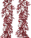 RECUTMS Artificial Hanging Willow Leaves Vine Twigs 2Pcs 5.7Ft Fake Silk Burgundy Leaf Ivy Fall Garland Faux Greenery Indoor Outdoor Valentines Day Wedding Birthday Christmas Thanksgiving Party Decor
