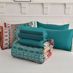 Boho King Size Comforter Set 8 Pieces,Green and Brown Bohemian Striped Bed in a Bag,Floral Soft Microfiber Bedding Comforter Set