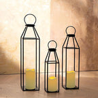 Perfnique Set of 3 Black Metal Lanterns w/ Waterproof Flickering Flameless Candle & Remote Timer, Modern Farmhouse Lanterns Decorative for Outdoor, Front Porch, Indoor, Patio, Garden, Fireplace