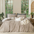 MooMee Bedding Duvet Cover Set 100% Washed Cotton Linen Like Textured Breathable Durable Soft Comfy (Heathered Taupe, Cal King 104"x98")
